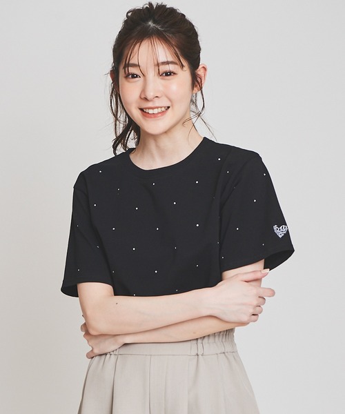 31 Sons de mode（トランテアン　ソン　ドゥ　モード）の「【15th Anniversary】ラインストーンＴシャツ（Tシャツ/カットソー・レディース・オフホワイト/ピンク/ブラック・36）」の2枚目の写真