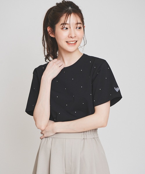 31 Sons de mode（トランテアン　ソン　ドゥ　モード）の「【15th Anniversary】ラインストーンＴシャツ（Tシャツ/カットソー・レディース・オフホワイト/ピンク/ブラック・36）」の4枚目の写真