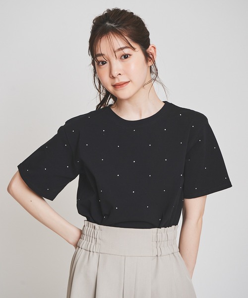 31 Sons de mode（トランテアン　ソン　ドゥ　モード）の「【15th Anniversary】ラインストーンＴシャツ（Tシャツ/カットソー・レディース・オフホワイト/ピンク/ブラック・36）」の5枚目の写真