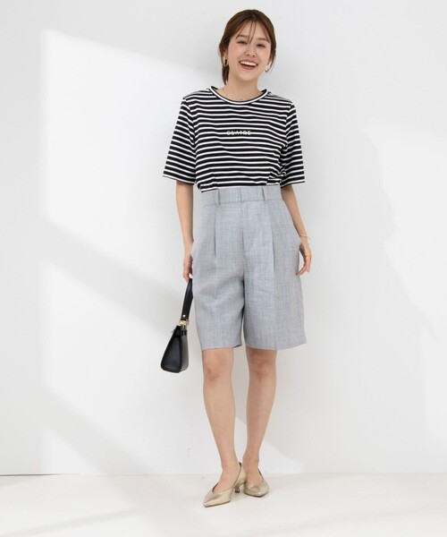 NOLLEY’S（ノーリーズ）の「《セットアップ対応》ウォッシャブルラミーシャンブレーショートパンツ（その他パンツ・レディース・ライトグレー/ブラウン・38/36）」の4枚目の写真