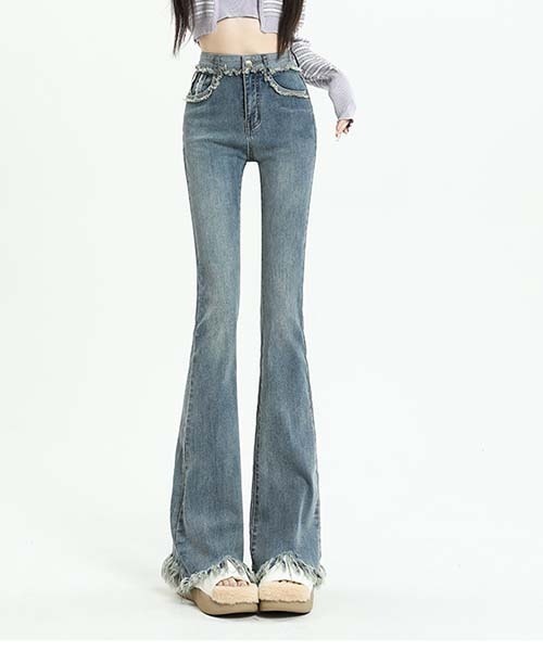 gossip!ロサンゼルス(ゴシップロサンゼルス)の「フリンジディテールハイウェストデニムパンツ(デニムパンツ・レディース・ブルー/ライトブルー/ブラック・L/S/M)」の10枚目の写真