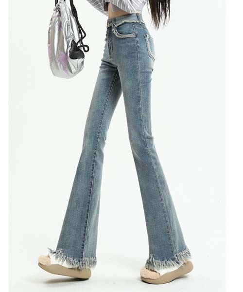 gossip!ロサンゼルス(ゴシップロサンゼルス)の「フリンジディテールハイウェストデニムパンツ(デニムパンツ・レディース・ブルー/ライトブルー/ブラック・L/S/M)」の11枚目の写真