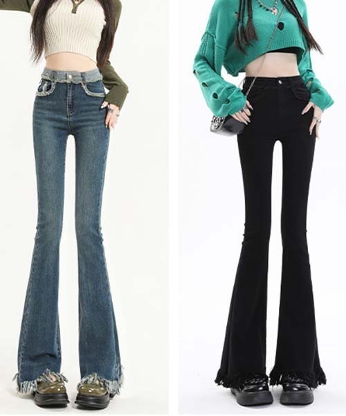 gossip!ロサンゼルス(ゴシップロサンゼルス)の「フリンジディテールハイウェストデニムパンツ(デニムパンツ・レディース・ブルー/ライトブルー/ブラック・L/S/M)」の12枚目の写真