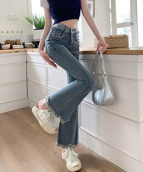 gossip!ロサンゼルス(ゴシップロサンゼルス)の「フリンジディテールハイウェストデニムパンツ(デニムパンツ・レディース・ブルー/ライトブルー/ブラック・L/S/M)」の13枚目の写真