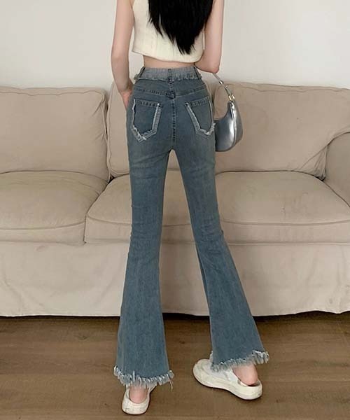gossip!ロサンゼルス(ゴシップロサンゼルス)の「フリンジディテールハイウェストデニムパンツ(デニムパンツ・レディース・ブルー/ライトブルー/ブラック・L/S/M)」の14枚目の写真
