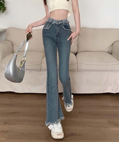 gossip!ロサンゼルス(ゴシップロサンゼルス)の「フリンジディテールハイウェストデニムパンツ(デニムパンツ・レディース・ブルー/ライトブルー/ブラック・L/S/M)」の16枚目の写真