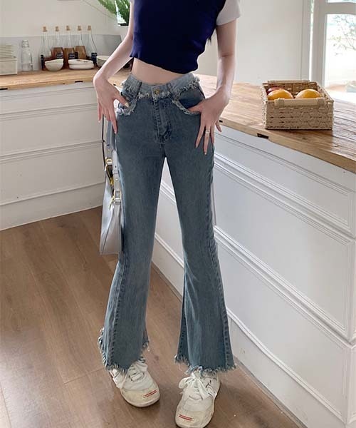 gossip!ロサンゼルス(ゴシップロサンゼルス)の「フリンジディテールハイウェストデニムパンツ(デニムパンツ・レディース・ブルー/ライトブルー/ブラック・L/S/M)」の17枚目の写真