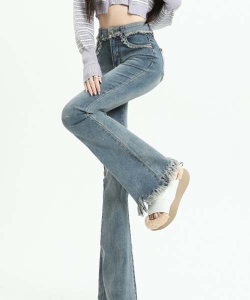 gossip!ロサンゼルス(ゴシップロサンゼルス)の「フリンジディテールハイウェストデニムパンツ(デニムパンツ・レディース・ブルー/ライトブルー/ブラック・L/S/M)」の19枚目の写真