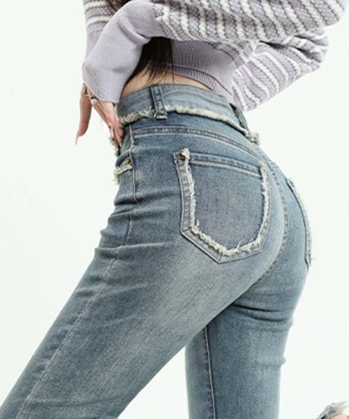 gossip!ロサンゼルス(ゴシップロサンゼルス)の「フリンジディテールハイウェストデニムパンツ(デニムパンツ・レディース・ブルー/ライトブルー/ブラック・L/S/M)」の22枚目の写真