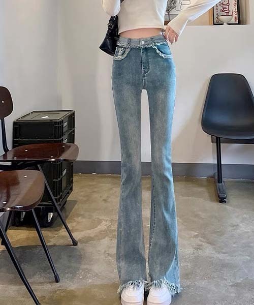 gossip!ロサンゼルス(ゴシップロサンゼルス)の「フリンジディテールハイウェストデニムパンツ(デニムパンツ・レディース・ブルー/ライトブルー/ブラック・L/S/M)」の6枚目の写真