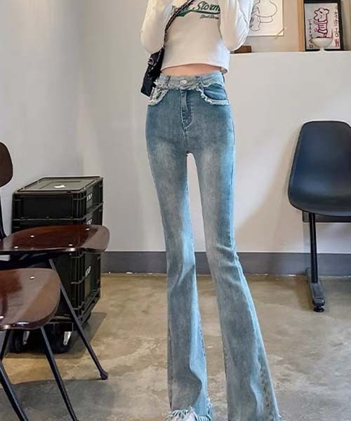 gossip!ロサンゼルス(ゴシップロサンゼルス)の「フリンジディテールハイウェストデニムパンツ(デニムパンツ・レディース・ブルー/ライトブルー/ブラック・L/S/M)」の7枚目の写真