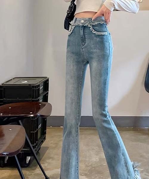 gossip!ロサンゼルス(ゴシップロサンゼルス)の「フリンジディテールハイウェストデニムパンツ(デニムパンツ・レディース・ブルー/ライトブルー/ブラック・L/S/M)」の8枚目の写真