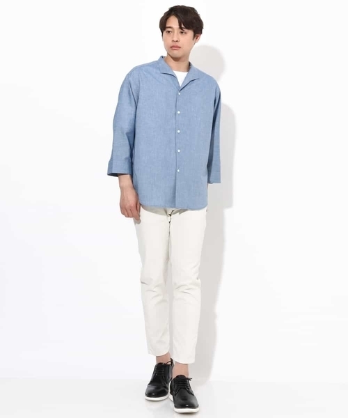 a.v.v（アーヴェヴェ）の「【さらさらタッチ】リネン混スタンドカラーシャツ 8分袖（さらリネシリーズ）（シャツ/ブラウス・メンズ・チャコールグレー/ブルー・46/48/50）」の4枚目の写真