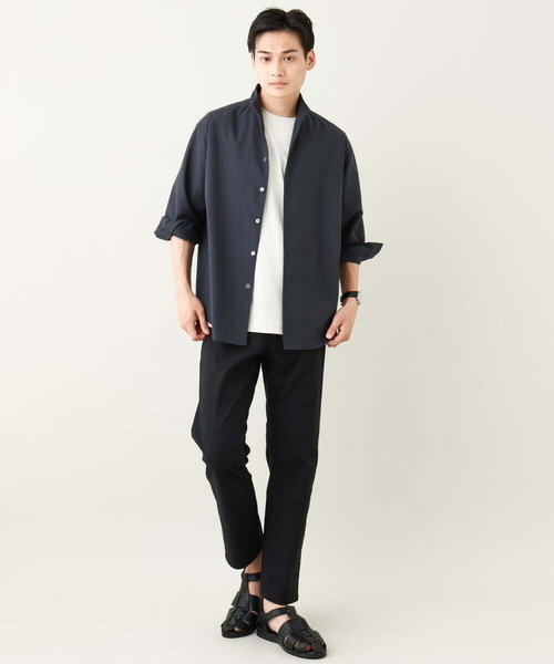 a.v.v（アーヴェヴェ）の「【さらさらタッチ】リネン混スタンドカラーシャツ 8分袖（さらリネシリーズ）（シャツ/ブラウス・メンズ・チャコールグレー/ブルー・46/48/50）」の9枚目の写真