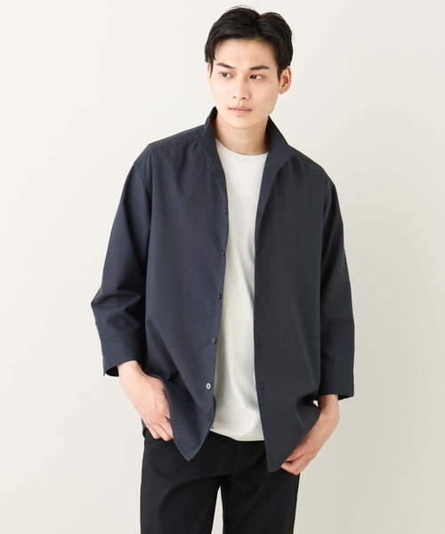 a.v.v（アーヴェヴェ）の「【さらさらタッチ】リネン混スタンドカラーシャツ 8分袖（さらリネシリーズ）（シャツ/ブラウス・メンズ・チャコールグレー/ブルー・46/48/50）」の15枚目の写真
