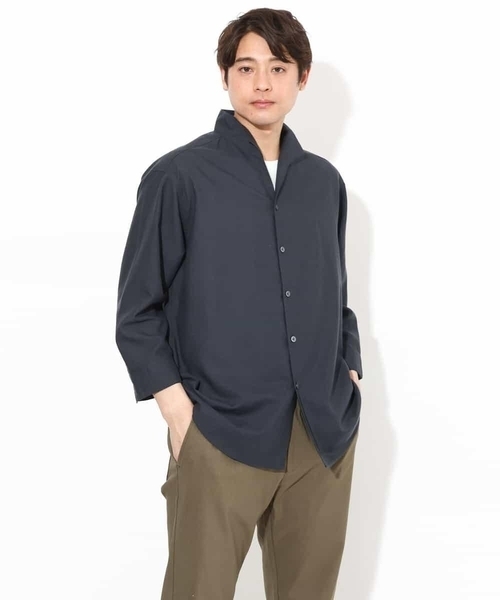 a.v.v（アーヴェヴェ）の「【さらさらタッチ】リネン混スタンドカラーシャツ 8分袖（さらリネシリーズ）（シャツ/ブラウス・メンズ・チャコールグレー/ブルー・46/48/50）」の16枚目の写真
