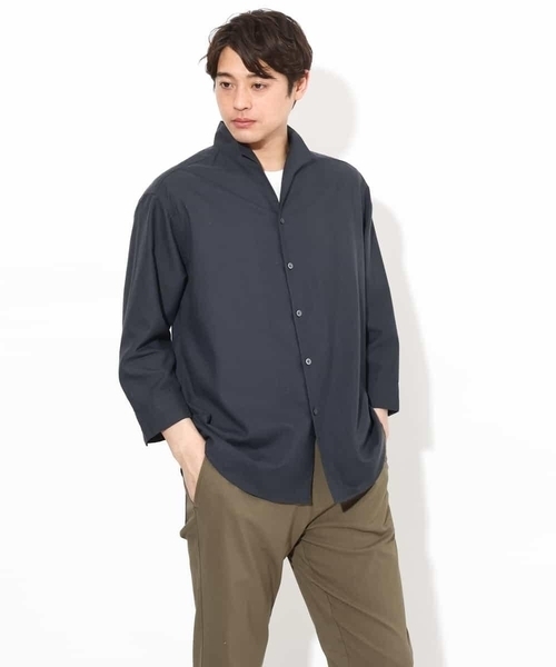 a.v.v（アーヴェヴェ）の「【さらさらタッチ】リネン混スタンドカラーシャツ 8分袖（さらリネシリーズ）（シャツ/ブラウス・メンズ・チャコールグレー/ブルー・46/48/50）」の17枚目の写真