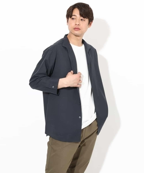 a.v.v（アーヴェヴェ）の「【さらさらタッチ】リネン混スタンドカラーシャツ 8分袖（さらリネシリーズ）（シャツ/ブラウス・メンズ・チャコールグレー/ブルー・46/48/50）」の18枚目の写真