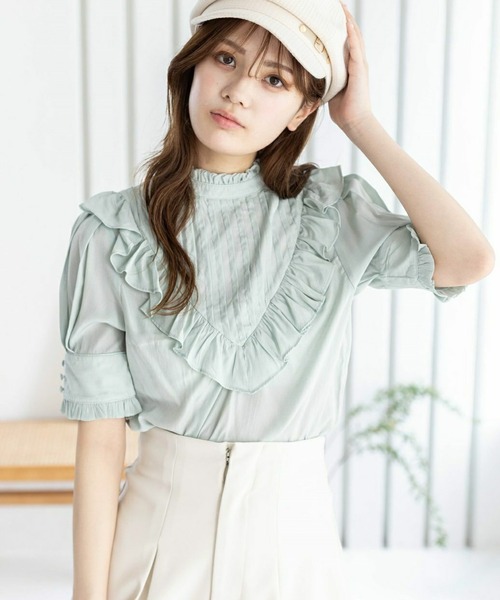clear(クリア)の「ピンタックフリル半袖ブラウス≪2024SS≫(シャツ/ブラウス・レディース・ピンク/ミント/オフホワイト・F)」の3枚目の写真