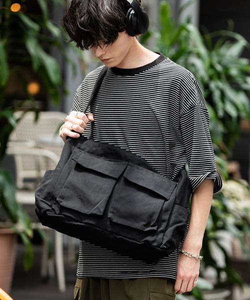 Rocky Monroe（ロッキーモンロー）の「キャンバスビックポケットメッセンジャーショルダーバッグ（メッセンジャーバッグ・メンズ・カーキ/アイボリー/ブラック/ブラウン・FREE）」の9枚目の写真