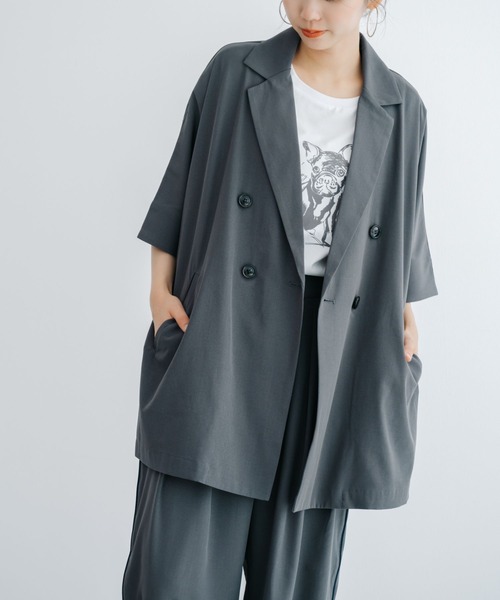 refinedworks(リファインドワークス)の「【refinedworks】 ドライ質感の半袖シャツジャケット(テーラードジャケット・レディース・ブラウン/グレー/ブラック・FREE)」の19枚目の写真