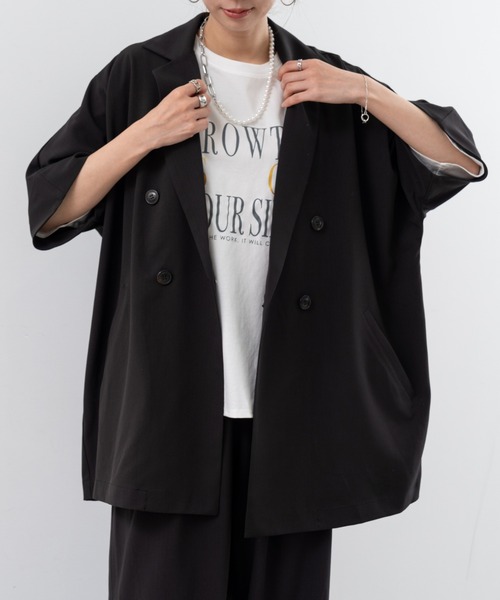 refinedworks(リファインドワークス)の「【refinedworks】 ドライ質感の半袖シャツジャケット(テーラードジャケット・レディース・ブラウン/グレー/ブラック・FREE)」の13枚目の写真