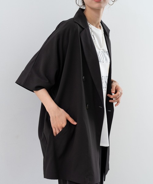 refinedworks(リファインドワークス)の「【refinedworks】 ドライ質感の半袖シャツジャケット(テーラードジャケット・レディース・ブラウン/グレー/ブラック・FREE)」の12枚目の写真