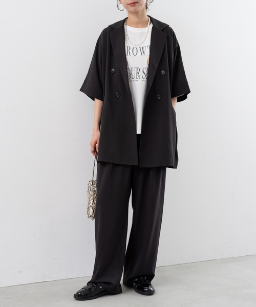 refinedworks(リファインドワークス)の「【refinedworks】 ドライ質感の半袖シャツジャケット(テーラードジャケット・レディース・ブラウン/グレー/ブラック・FREE)」の9枚目の写真