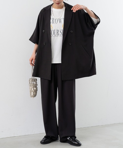 refinedworks(リファインドワークス)の「【refinedworks】 ドライ質感の半袖シャツジャケット(テーラードジャケット・レディース・ブラウン/グレー/ブラック・FREE)」の8枚目の写真