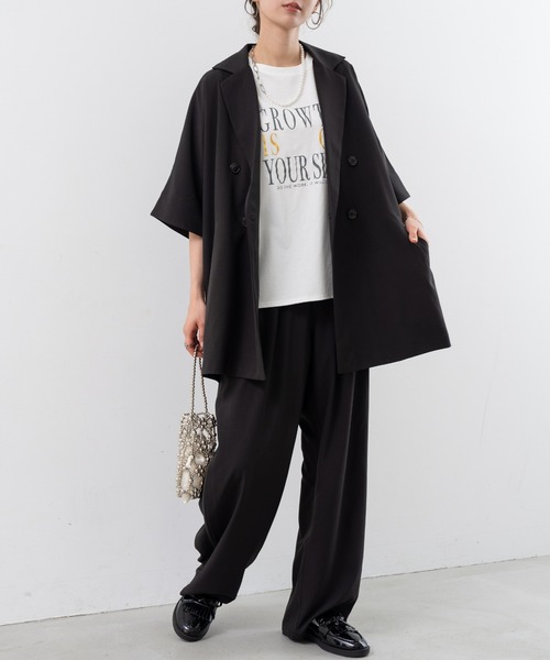 refinedworks(リファインドワークス)の「【refinedworks】 ドライ質感の半袖シャツジャケット(テーラードジャケット・レディース・ブラウン/グレー/ブラック・FREE)」の7枚目の写真