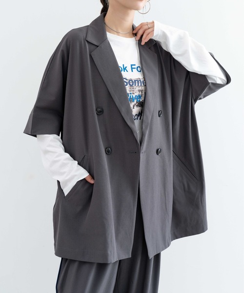 refinedworks(リファインドワークス)の「【refinedworks】 ドライ質感の半袖シャツジャケット(テーラードジャケット・レディース・ブラウン/グレー/ブラック・FREE)」の16枚目の写真