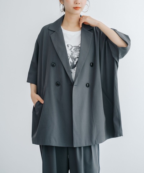 refinedworks(リファインドワークス)の「【refinedworks】 ドライ質感の半袖シャツジャケット(テーラードジャケット・レディース・ブラウン/グレー/ブラック・FREE)」の18枚目の写真