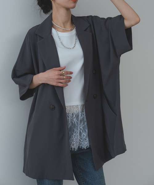 refinedworks(リファインドワークス)の「【refinedworks】 ドライ質感 の 半袖 シャツ ジャケット(テーラードジャケット・レディース・ブラウン/グレー/ブラック・FREE)」の19枚目の写真