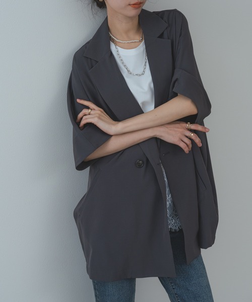 refinedworks(リファインドワークス)の「【refinedworks】 ドライ質感 の 半袖 シャツ ジャケット(テーラードジャケット・レディース・ブラウン/グレー/ブラック・FREE)」の20枚目の写真