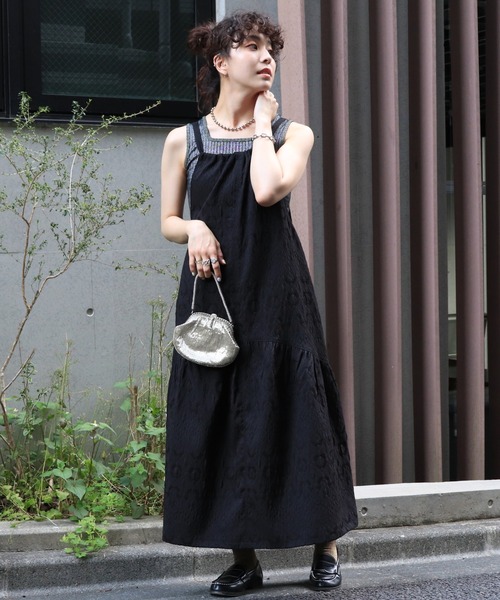 DOUBLE NAME（ダブルネーム）の「ふくれジャガード切替ギャザーキャミワンピース（ワンピース・レディース・オフホワイト/ブラック・FREE）」の9枚目の写真