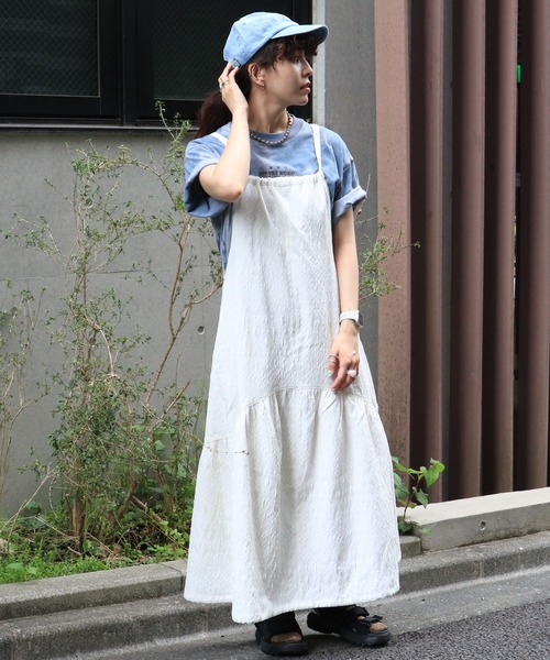 DOUBLE NAME（ダブルネーム）の「ふくれジャガード切替ギャザーキャミワンピース（ワンピース・レディース・オフホワイト/ブラック・FREE）」の14枚目の写真