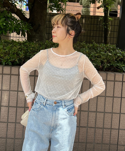 セール】ドットチュールシアーTシャツ（Tシャツ/カットソー
