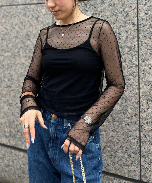 Rouge vif Anna(ルージュヴィフアンナ)の「ドットチュールシアーTシャツ(Tシャツ/カットソー・レディース・ブラック/ホワイト・フリー)」の22枚目の写真