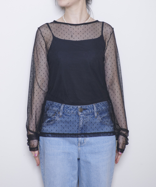 Rouge vif Anna(ルージュヴィフアンナ)の「ドットチュールシアーTシャツ(Tシャツ/カットソー・レディース・ブラック/ホワイト・フリー)」の14枚目の写真