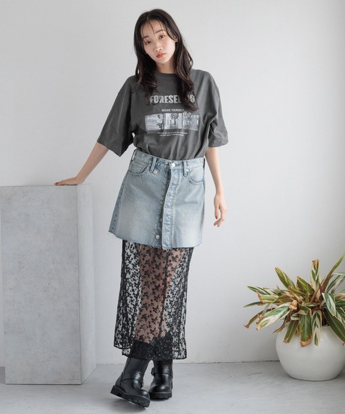 LOWRYS FARM（ローリーズファーム）の「レースレイヤードスカート　　137693（スカート・レディース・アイボリー/ブラック・FREE）」の3枚目の写真