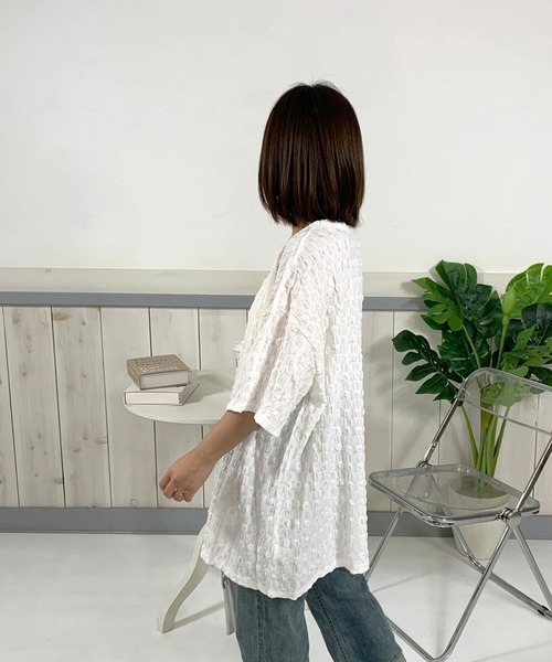 CRB(シーアールビー)の「シアー柄半袖Tチュニック(Tシャツ/カットソー・レディース・オフホワイト/ブラック・F)」の13枚目の写真