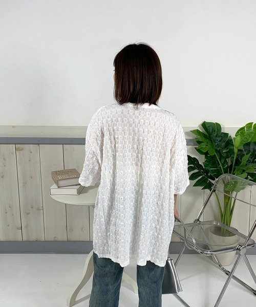 CRB(シーアールビー)の「シアー柄半袖Tチュニック(Tシャツ/カットソー・レディース・オフホワイト/ブラック・F)」の14枚目の写真