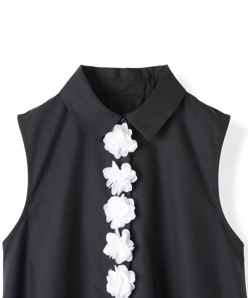 QUEENS COURT（クイーンズコート）の「フラワーモチーフノースリーブチュニック≪洗濯機で洗える≫（チュニック・レディース・ホワイト/ブラック/ブラック系その他・M）」の9枚目の写真