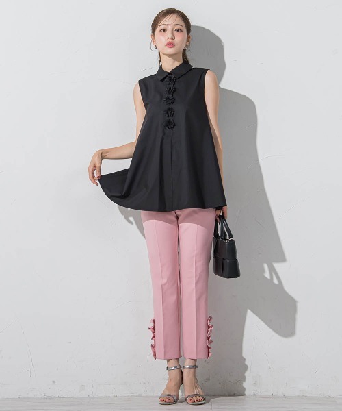 QUEENS COURT（クイーンズコート）の「フラワーモチーフノースリーブチュニック≪洗濯機で洗える≫（チュニック・レディース・ホワイト/ブラック/ブラック系その他・M）」の20枚目の写真