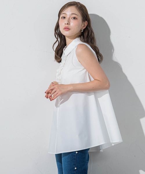 QUEENS COURT（クイーンズコート）の「フラワーモチーフノースリーブチュニック≪洗濯機で洗える≫（チュニック・レディース・ホワイト/ブラック/ブラック系その他・M）」の15枚目の写真