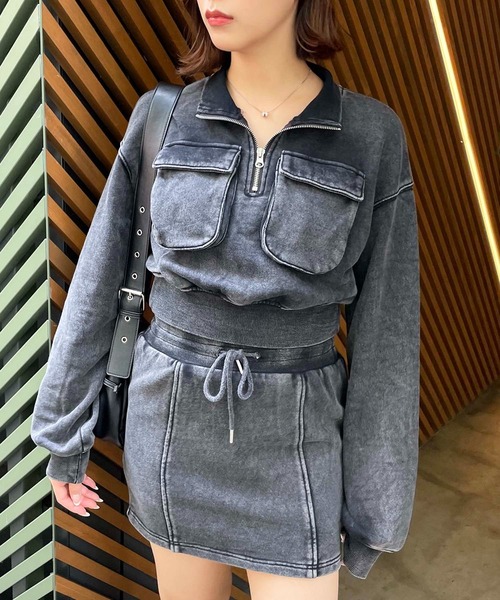 【セール】ピグメントハーフジップスウェットトップス（スウェット）｜SPIRALGIRL（スパイラルガール）