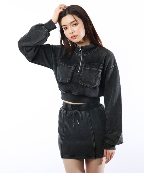 【セール】ピグメントハーフジップスウェットトップス（スウェット）｜SPIRALGIRL（スパイラルガール）