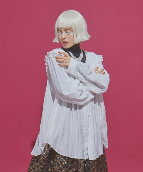 manana suerte（マニャーナスエルテ）の「レースカラーギャザーブラウス（シャツ/ブラウス・レディース・ホワイト/ブラック・FREE）」の16枚目の写真