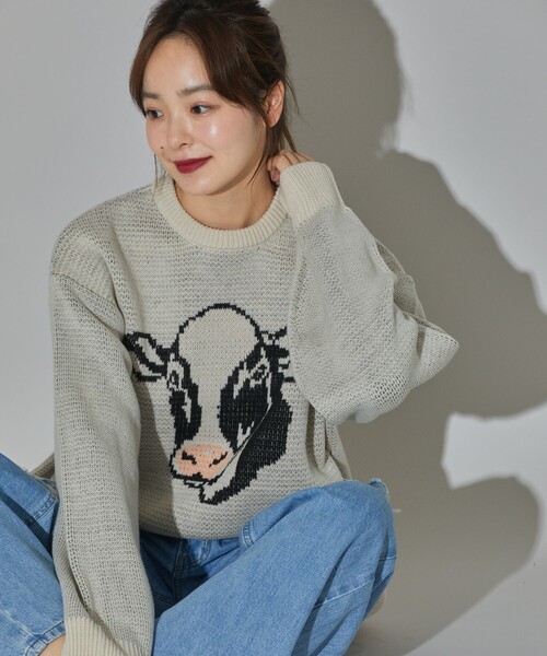 PUBLUX(パブリュクス)の「PUBLUX/パブリュクス アニマルモチーフ ビッグシルエット ジャガードニット 限定展開(ニット/セーター・レディース・ブルー/ブラック/オフホワイト/グリーン・フリ-)」の18枚目の写真