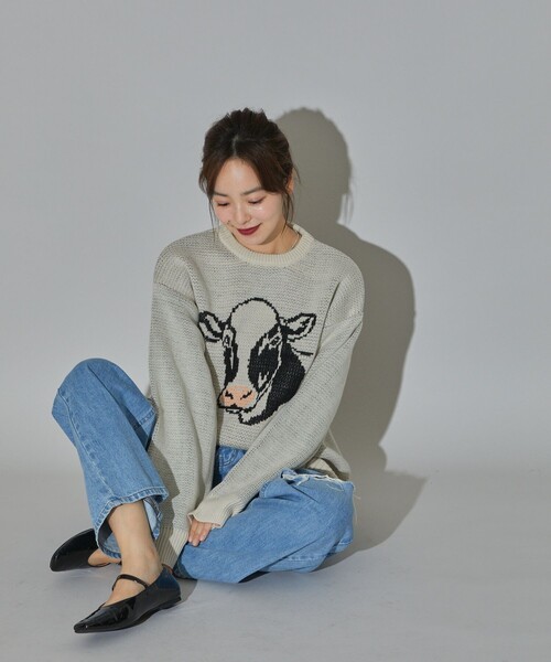PUBLUX(パブリュクス)の「PUBLUX/パブリュクス アニマルモチーフ ビッグシルエット ジャガードニット 限定展開(ニット/セーター・レディース・ブルー/ブラック/オフホワイト/グリーン・フリ-)」の19枚目の写真